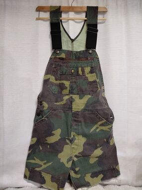 Vtg 80s Liberty Camo Overalls Cut Off Shorts - Raw Hem
